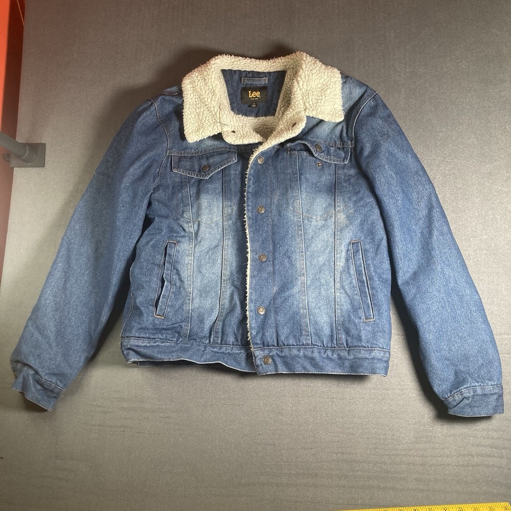 VTG Lee Sherpa Lined Denim Trucker Jacket Men S Rodeo Cowboy Snap Button Dark